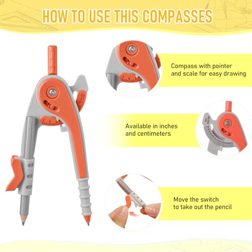 Chengu 6 Set Compass and Protractor Set, Operation Christmas Items Bulk Multicolor Compass Geometry Tool 6 Inch 180 Degree, Math Graphing Drawing Tools for Office and School Supplies