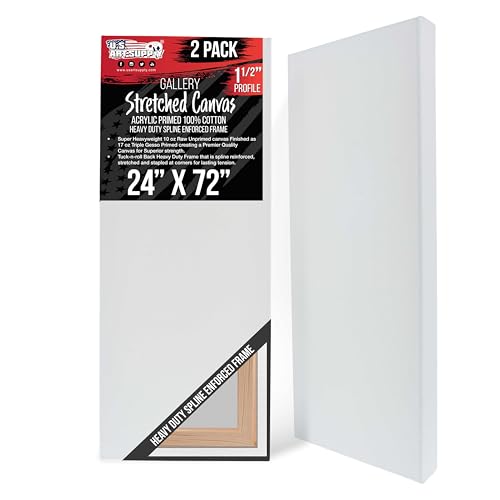 U.S. Art Supply Rectangle Stretched Canvas for Painting 24x72 inch Gallery Depth 1-1/2" Thick, 2-Pack - 17oz Acrylic Gesso Triple Primed, Professional Artist Quality, 100% Cotton - Oil, Pouring Paint - size: 24" x 72"