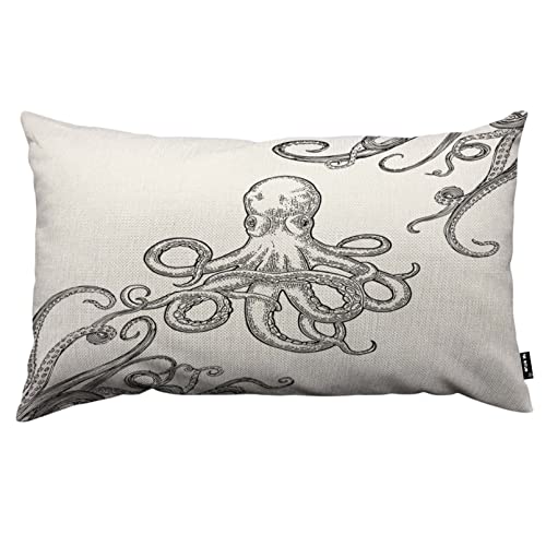 TKS MITLAN Octopus Throw Pillow Case Cushion Cover Tentacles in a Rough Wood Cut Style Linen Couch Bed Sofa Car Waist Cushion Cover 12 x 20 inch - color: Octopus 2, size: 20" x 12" (Pack of 1)