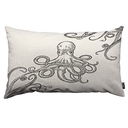 TKS MITLAN Octopus Throw Pillow Case Cushion Cover Tentacles in a Rough Wood Cut Style Linen Couch Bed Sofa Car Waist Cushion Cover 12 x 20 inch - color: Octopus 2, size: 20" x 12" (Pack of 1)