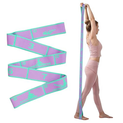 9 Loops Elastic Yoga Stretching Strap Pattern Guide, Resistance Stretch Band for Flexibility, Pilates, Dance, Gymnastics, Ballet, Physical Therapy, Leg & Body Stretching - color: Purple