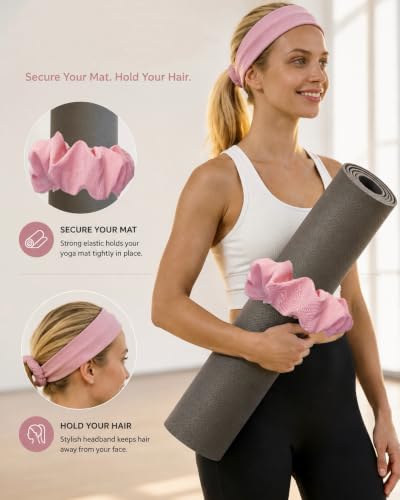 Yoga Mat Scrunchie - Elastic Mat Holder, Fits Standard Yoga Mats - color: PINK