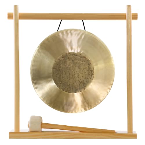 8" to 10" Gongs on My Little Pagoda Gong Stand - Includes Stand, Mallet, & Your Choice of Gong/Perfect Desktop Gong/Sound Healing & Meditation/Bronze Gong/Wooden Stand - size: 8.5" Hand