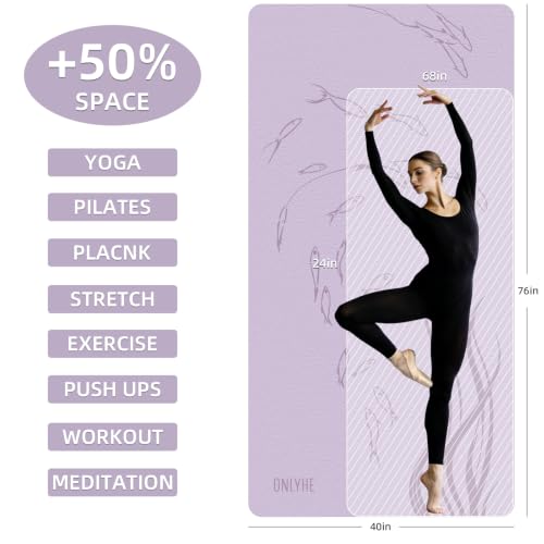Extra Wide Yoga Mat 76"x40"x10mm TPE Non-Slip Fitness Exercise Mat - color: Light purple + Purple