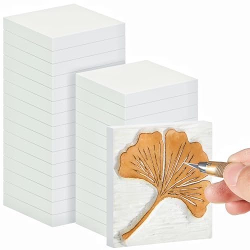 Frienda 24 Pcs 2" x 2" Rubber Carving Block Printmaking Stamp, White | Easy to Carve, for Printmaking, Stamp Making, DIY Crafting, Scrapbook, Painting, Soft Linoleum for Beginners, Professionals - color: White