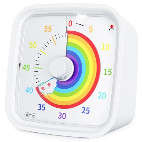 Yunbaoit Rainbow Visual Timer for Kids, 60-min Countdown Timer, White - color: White Rainbow
