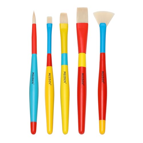 MEEDEN Paint Brushes Set for Kids: Brush Set for Toddlers 5 Pcs | Round Flat & Fan Kids Paint Brush Set for Preschool - Paintbrushes for Acrylic & Washable - Paint Art Supplies for Painters - size: 5 pcs