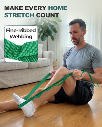 Trideer Stretching Strap with Loops & Leg Lifter, Non-Elastic PT Strap | Leg Lifter Mobility Aid, Non-Elastic PT Stretching Strap, Multi-Loop Grip Control, Home Recovery Support - color: Green