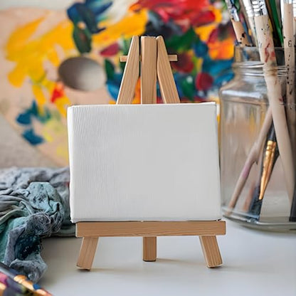 Mini Wood Easel Stand, 5 Inch, 12 Pack | Tripod Easel Stand, For Holding Small Canvases, For Photos, For Business Cards