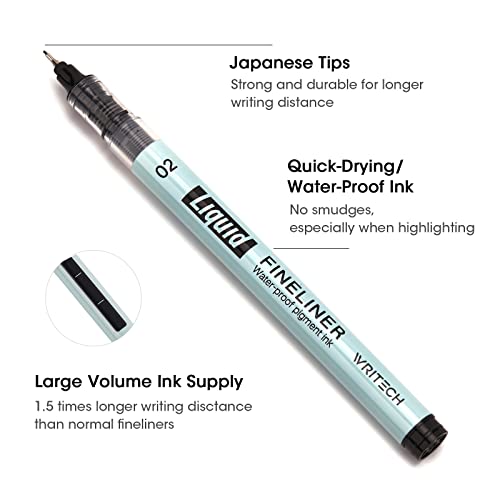 WRITECH Liquid Fineliner Pens Black Precision Multiliner Micro Pen 9 Pack, Quick Dry Waterproof Pigment Ink Drawing Pen for Journaling Planning Hand Lettering Illustration Sketching Calligraphy