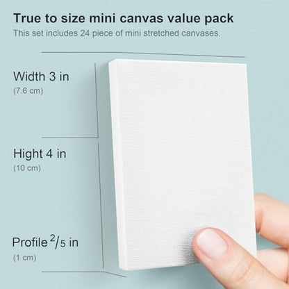 AUREUO Mini Stretched Canvas - 3x4 Inch/24 Pack - 2/5 Inch Profile Small Square Canvas - Gift Set Bulk Pack Canvases for Acrylic Painting & Craft - size: 3"x4"