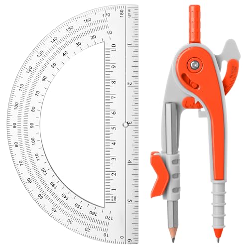 EBOOT Student Geometry Math Set, Drawing Compass and 6 Inch Clear Swing Arm Protractors 180 Degree Math Protractor(Watermelon Red) - color: Watermelon Red
