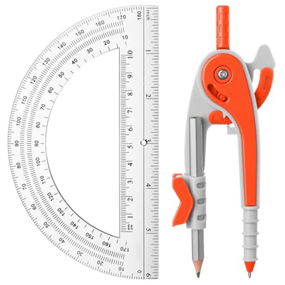 EBOOT Student Geometry Math Set, Drawing Compass and 6 Inch Clear Swing Arm Protractors 180 Degree Math Protractor(Watermelon Red) - color: Watermelon Red