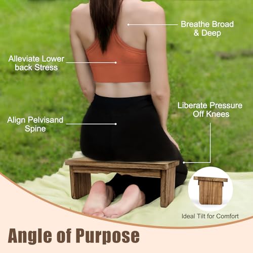Meditation Bench Kneeling Stool Foldable Wooden Prayer Seat | foldable wooden meditation bench, kneeling prayer stool, ergonomic angled seat, lightweight portable, yoga mindfulness - color: Dark Wood