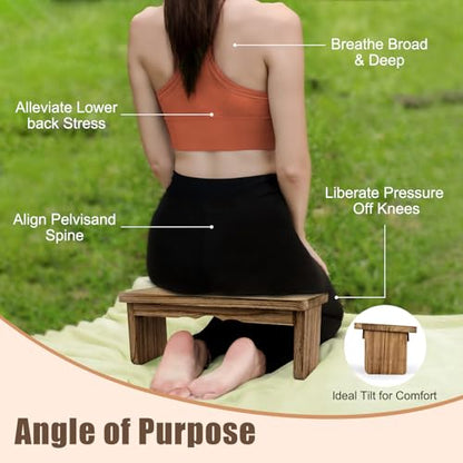 Meditation Bench Kneeling Stool Foldable Wooden Prayer Seat | foldable wooden meditation bench, kneeling prayer stool, ergonomic angled seat, lightweight portable, yoga mindfulness - color: Dark Wood