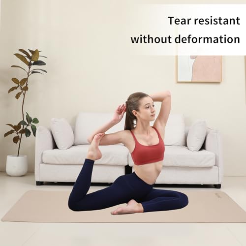HAHE Yoga Mat Thick (8MM,1/3"), Eco-Friendly POE Non Slip Yoga Mat, High Rebound & Shock Absorption, Anti-Tear & Sweat-Resistant for Yoga, Fitness, Home, Workouts, Large Pilates Mats 72"x24" with Carrying Strap - color: Milk-Coffee