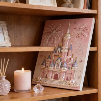 Jendfert DIY 3D Pearl Painting Kit, Castle Design with Fireworks, Plastic Pearl Art Craft for Adults and Beginners, Home Wall Decor - No Framework