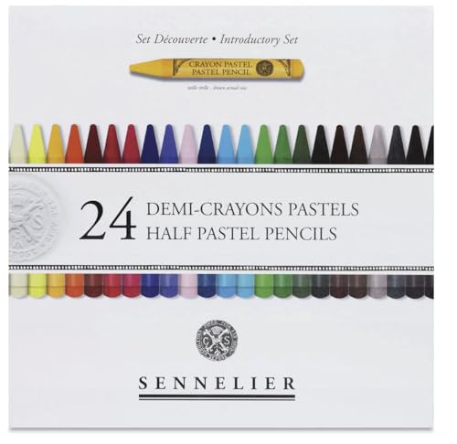 SENNELIER Pastel Pencil Set, 24 Half Size Pencils, 12 Empty Slots, Magnetic Cardboard Box (N132380.01)