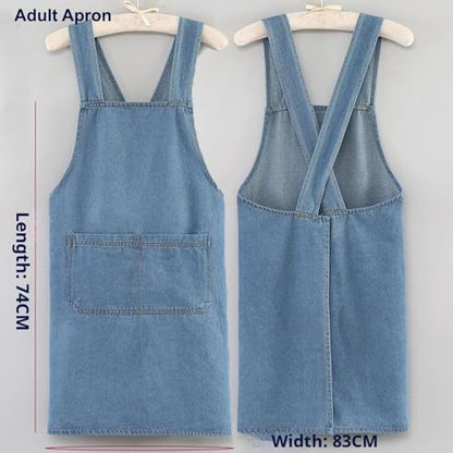Denim Cross Back Aprons for Women with Front Pockets | Lightweight Cotton Adult Apron, Kitchen Cooking, Gardening, Painting, Pottery & Crafting, Durable & Stain-Resistant - color: Light Blue