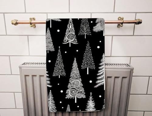 Christmas Tree Beach Towel Black White Leaf Circle Polka Dot Face Towels Suit Travel Sports Pool Swimming Bath Camping Spa Gym Yoga,15x30 Inch - color: Christmas Tree