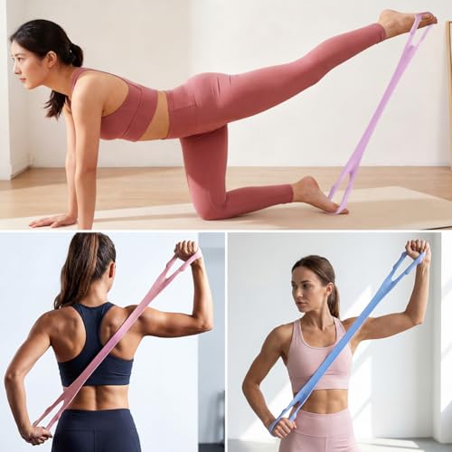 3 Pcs Figure 8 Fitness Resistance Band, Back Training Elastic Rope, Pilates Stretching Band for Arm Shoulder Workout, Chest Expansion and Yoga Exercise at Home Gym