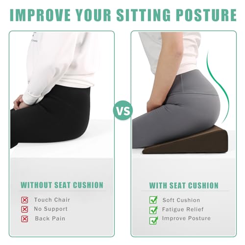 BUYUE Wedge Cushion for Butt Lift Women, Hard-Firm EVA Foam for Lift HIPS Up Fitness Training, Plank Position Mat, Non-Slip Chair Seat Pad, 15.7"x 12.5", Brown - color: Brown