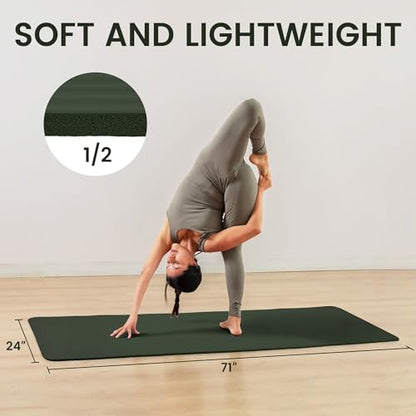 Fitvids Yoga Mat, 1/2-Inch Extra Thick High Density Exercise Mat, Anti-Tear Exercise Yoga Mat with Carrying Strap, Suitable for Various Yoga Exercises - color: Green Jasper