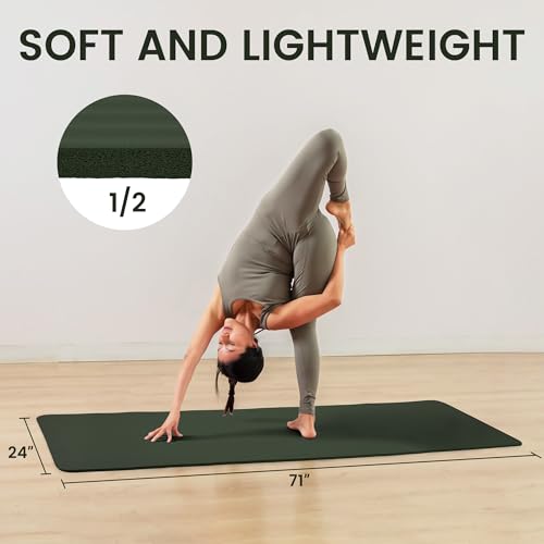 Fitvids Yoga Mat, 1/2-Inch Extra Thick High Density Exercise Mat, Anti-Tear Exercise Yoga Mat with Carrying Strap, Suitable for Various Yoga Exercises - color: Green Jasper