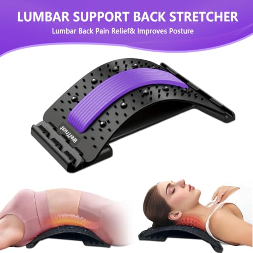 Back Stretcher - 4-Level Adjustable Lumbar Support Board & Back Cracker for Lower Back Pain Relief, Home Office Use (Purple) - color: Purple