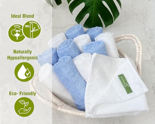 Washcloths 12 Pack 13" x 13" - Soft Wash Cloths for Your Face Towel, Wash Cloths for Your Body (White+Blue) - color: White+blue