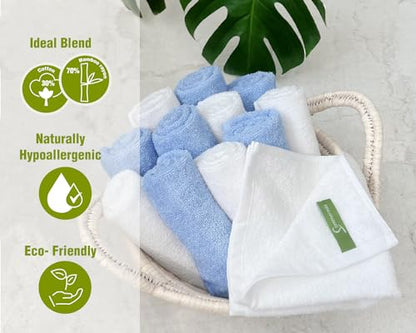 Washcloths 12 Pack 13" x 13" - Soft Wash Cloths for Your Face Towel, Wash Cloths for Your Body (White+Blue) - color: White+blue