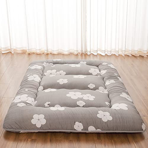 Zelladorra Japanese Floor Mattress, Futon Mattress | Roll Up Tatami Mat with Portable Storage Bag and Washable Cover, Suitable for Camping, Guest Room, Grey Cotton - color: Grey Cotton ( 4"th + Dust Cover ）, size: Twin (80"L x 39"W)