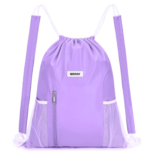 WANDF Drawstring Backpack, Gym String Bag with Shoulder Pad - color: M, Purple, size: Medium