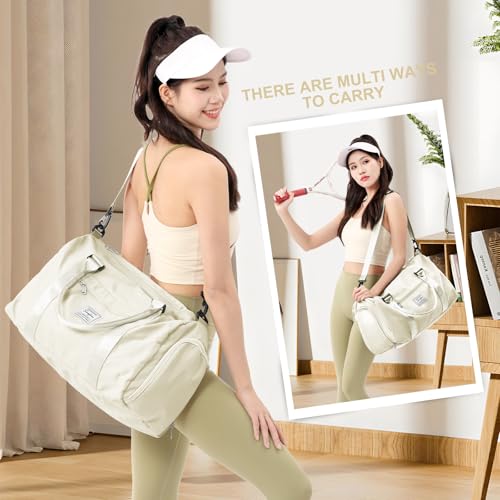Gym Bag for Women Men with Shoes Compartment and Wet Pocket,Sport Swimming Yoga Bag,Waterproof Travel Duffel Bag Small Carry on Bag Overnight Weekender Bags Personal Item Bag for Airlines Cream White - color: A15-Cream White