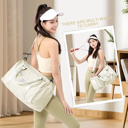 Gym Bag for Women Men with Shoes Compartment and Wet Pocket,Sport Swimming Yoga Bag,Waterproof Travel Duffel Bag Small Carry on Bag Overnight Weekender Bags Personal Item Bag for Airlines Cream White - color: A15-Cream White