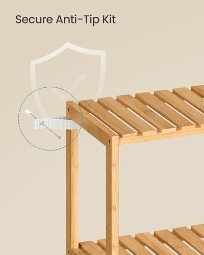 SONGMICS 3-Tier Bamboo Shelf, Freestanding Bathroom Storage Rack - color: Light Bamboo, size: 3 Tiers (10.2"D x 23.6"W x 26"H)