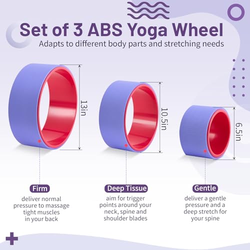 Simgoing 3 Pack ABS Yoga Wheel Set 660 Lbs Foam Roller for Back Pain & Stretching Back Wheel for Massage, Purple and Pink Set