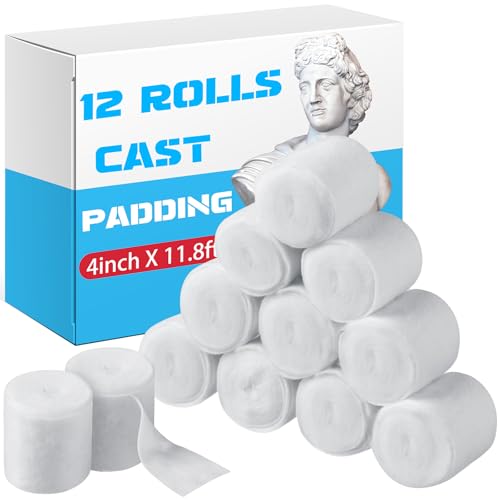 Nuanchu 12 Rolls Medical Cotton Cast Padding Plaster Cloth,4 Inch X 11.8 ft | Individual Wrapped, Undercast Protection Padding, Soft Cloth for Body Casts, Halloween Bandage Art, Mask Craft Supplies - size: 4 Inch X 11.8 ft
