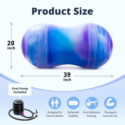 18''/20'' Peanut Ball for Kids & Adults, Anti-Burst Exercise Ball - color: Blue-purple, size: 20''(50cm*100cm)