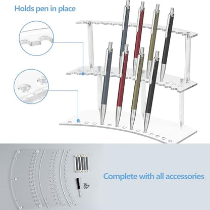 30-Slot Acrylic Pen Holder & 2 Tier Detachable Display Stand for Pens | Makeup Brush Organizer Holder,Pencils & Brushes Display Holder