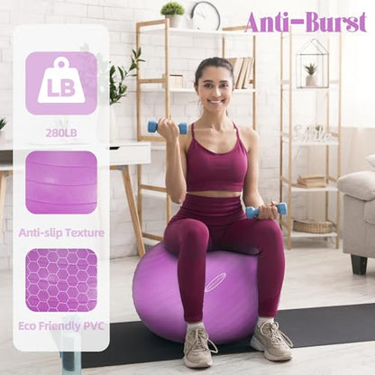 Fitvids Anti-Burst and Slip Resistant Exercise Ball Yoga Ball Fitness Ball Birthing Ball with Quick Pump - color: Purple, size: S(15-18in/38-45cm)