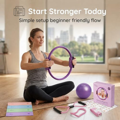 Pilates Ring and Ball Set with Video Tutorials, 10-in-1 Home Pilates Kit - color: Sunset Purple