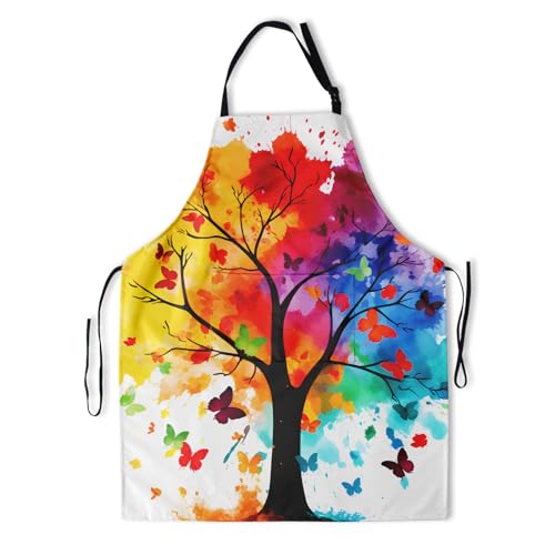 Artist Painting Apron with 2 Pockets Painters Art Aprons Gifts for Women Men - color: Colorful Tree With Butterfly