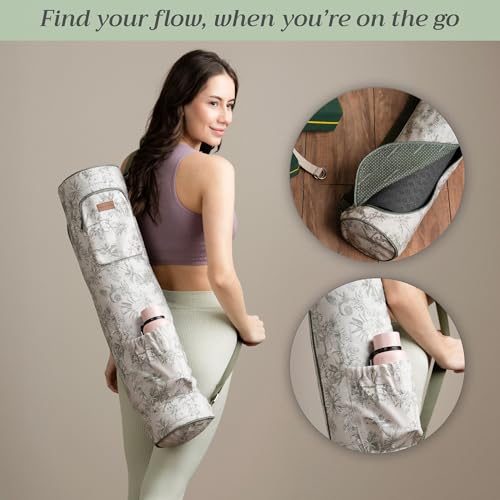 Maison d' Hermine Yoga Mat Duffle Bag Gym Tote Yoga Mat Carry Bag | Cylindrical bag for Woman Men Gifts Adjustable shoulder straps with Drawstring Water Bottle Pocket and zipper pocket - color: Savana Jouy, style: Yoga Mat Carry Bag