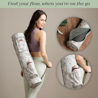 Maison d' Hermine Yoga Mat Duffle Bag Gym Tote Yoga Mat Carry Bag | Cylindrical bag for Woman Men Gifts Adjustable shoulder straps with Drawstring Water Bottle Pocket and zipper pocket - color: Savana Jouy, style: Yoga Mat Carry Bag