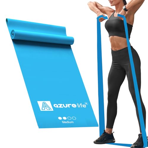 A AZURELIFE Professional Individual Exercise Resistance Bands, Single 5, 6,7 Ft or 8 Yards Elastic Bands, Non-Latex Stretch Bands for PT, Yoga, Pilates, Rehab, at-Home or The Gym Workouts - color: Blue - Medium, size: 6 Feet