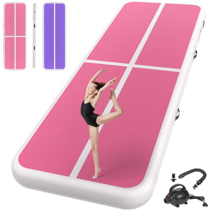 Inflatable Gymnastics Mat Air Tumble Track Tumbling Mats with Pump - color: White Pink Purple, size: 13ft*3.3ft*4inch(4m*1m*10cm)