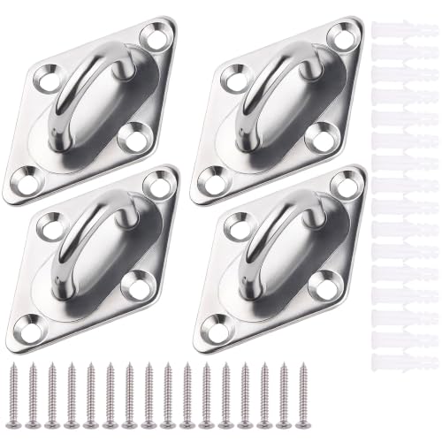 4Pcs M5 Stainless Steel Square Pad Eye U-Bracket – 60x36mm Ceiling Mount Ring with Screws & Anchors for Hammock, Swing, Sandbag, Plants - size: 60mm*36mm