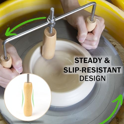 PrudoPex Pot Cup Mouth Opener, Adjustable Depth Ceramic Pot Cup Opening Tool, Adjustable Thickness Flat Bottom Pottery Tool (Wood)