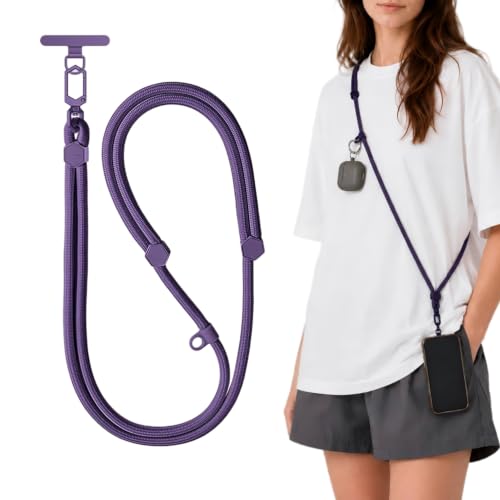 Adjustable Crossbody Phone Lanyard, Braided Cord with Tether Tab | Braided cord, Tether tab, Secure clasp, Accessory clip for hands-free crossbody use - color: Dpurple